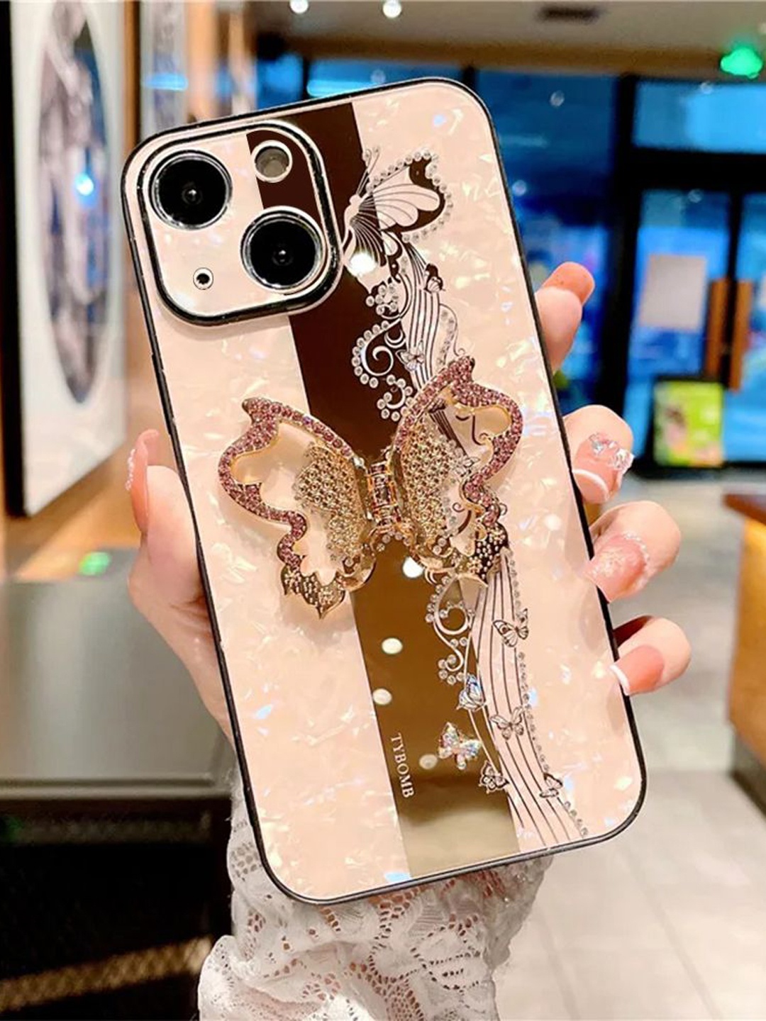 

Luxury Kase Quirky Printed iPhone 15 Back Case Mobile Accessories, Rose gold