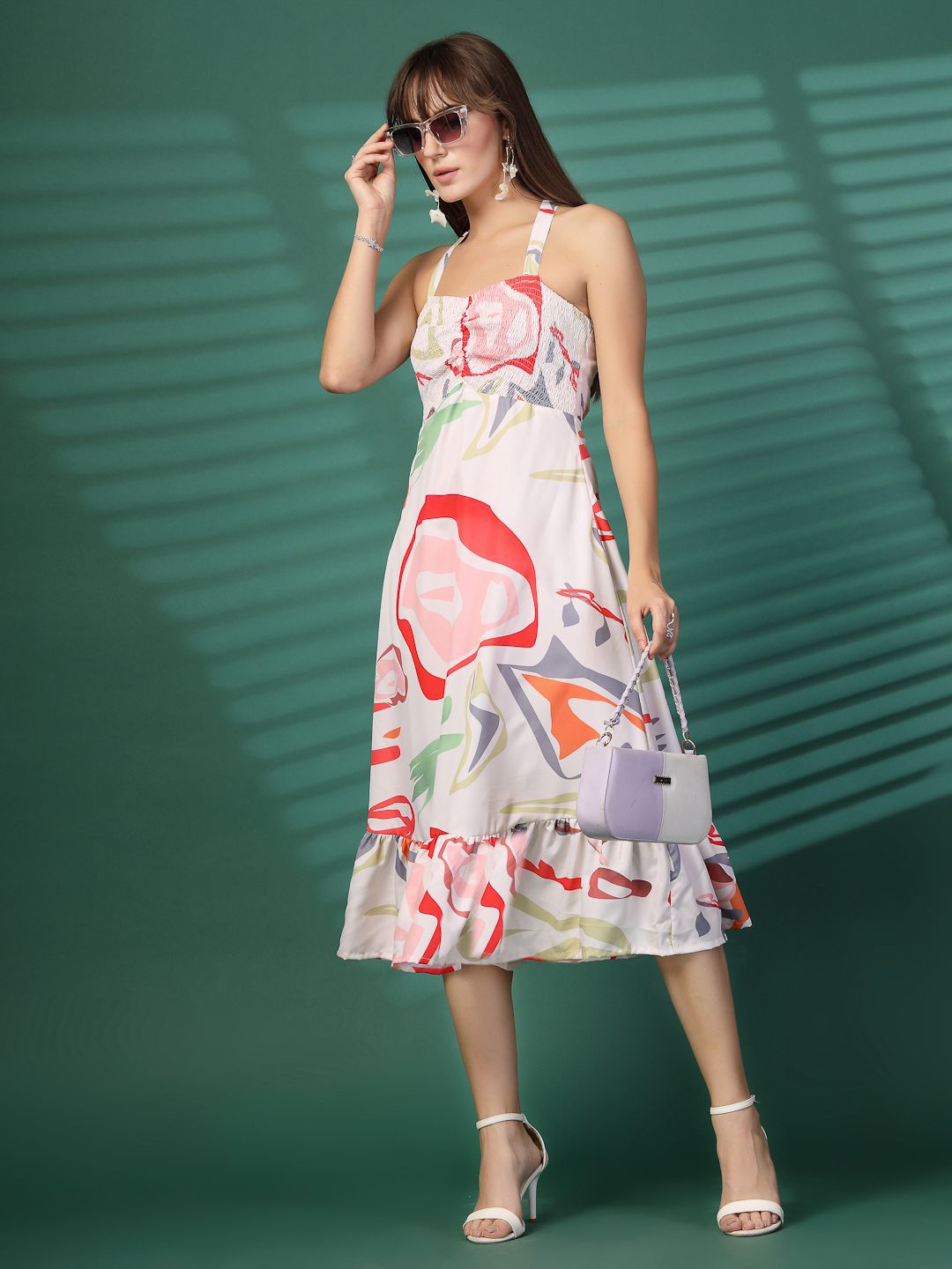 

Oomph! Women Printed A-Line Midi Dress, White