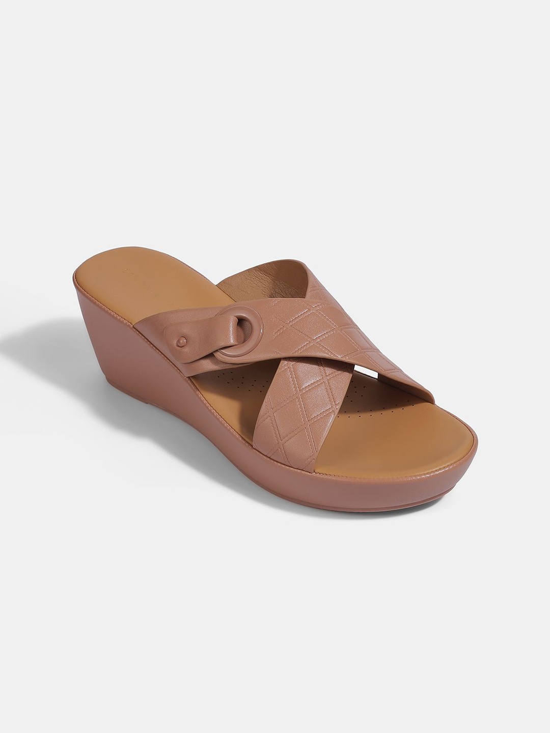 

LEMON & PEPPER Women Textured PU Wedge Sandals, Peach