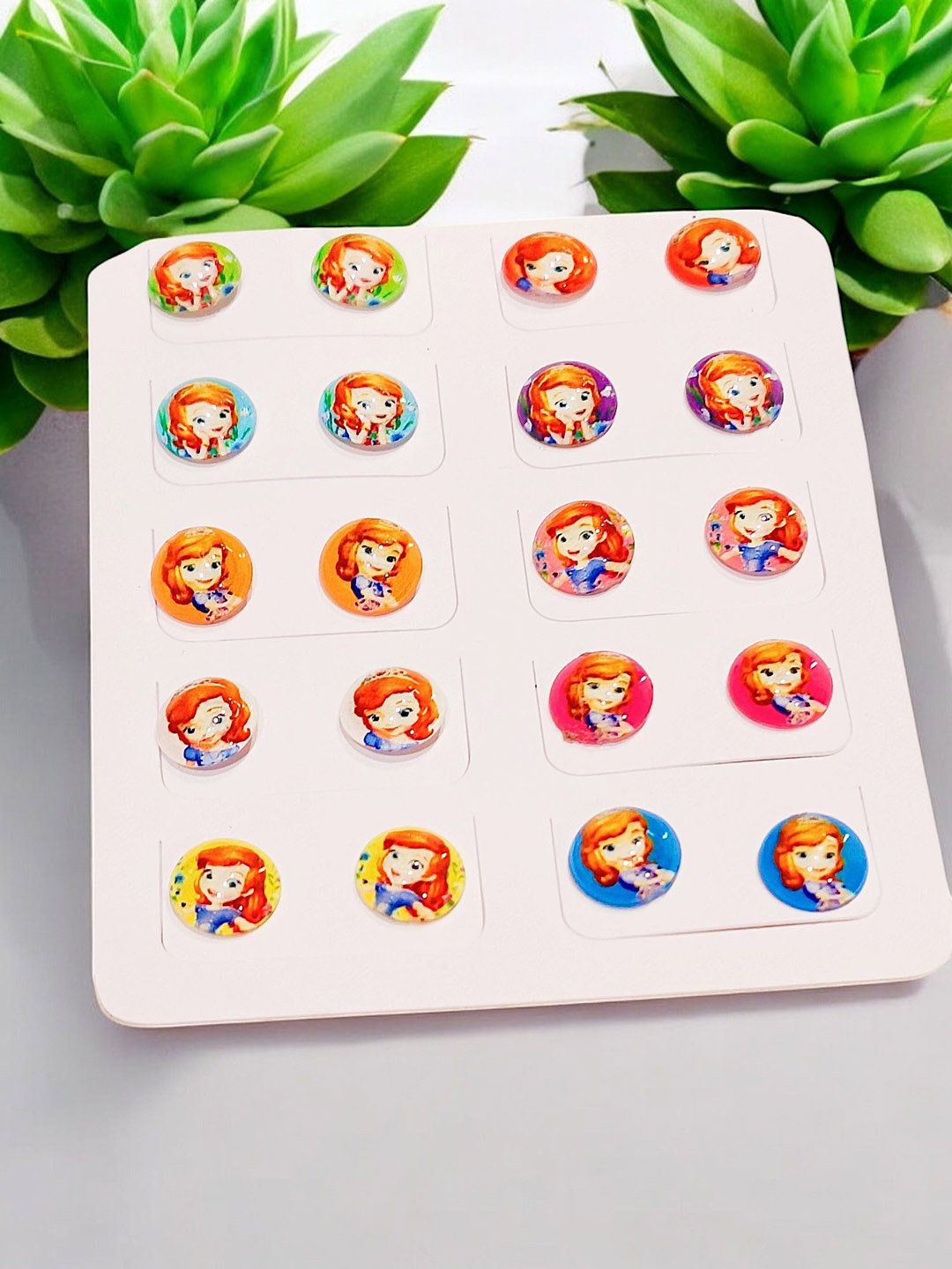 

9blings Set Of 10 Barbie Circular Studs, Orange