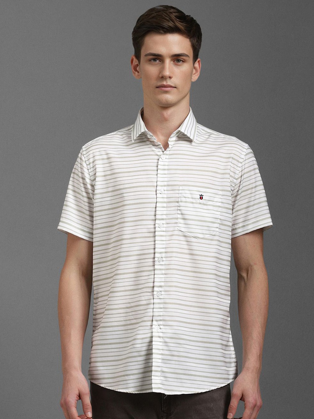 

Louis Philippe Sport Men Slim Fit Horizontal Striped Pure Cotton Casual Shirt, White