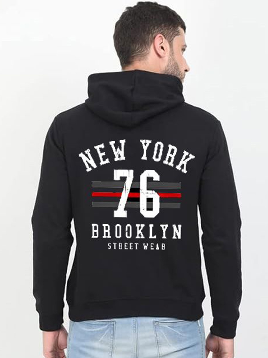 

GLITO Men Full Sleeves Typography Printed Kangaroo Pocket Hooded Sweatshirt, Black