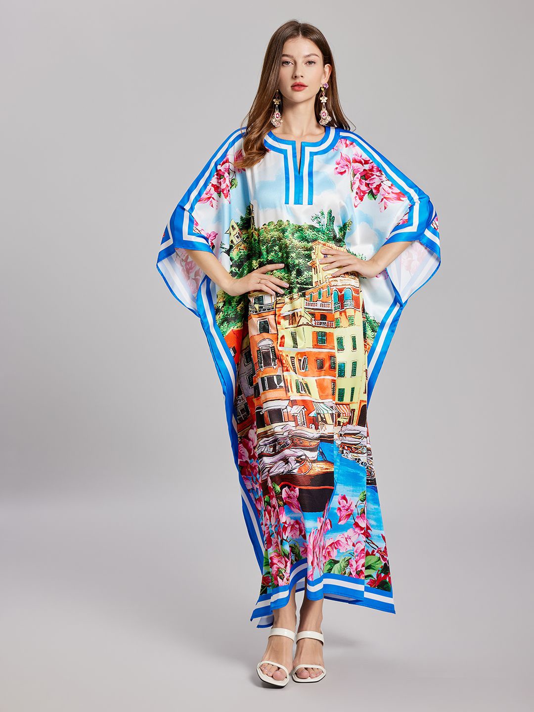 

JC Collection Women Graphic Printed Kaftan Maxi Dress, Blue
