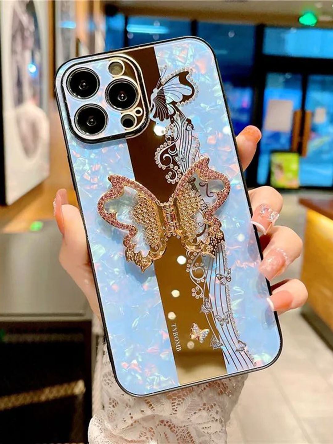 

Luxury Kase Quirky Printed iPhone 14 Pro Back Case Mobile Accessories, Blue
