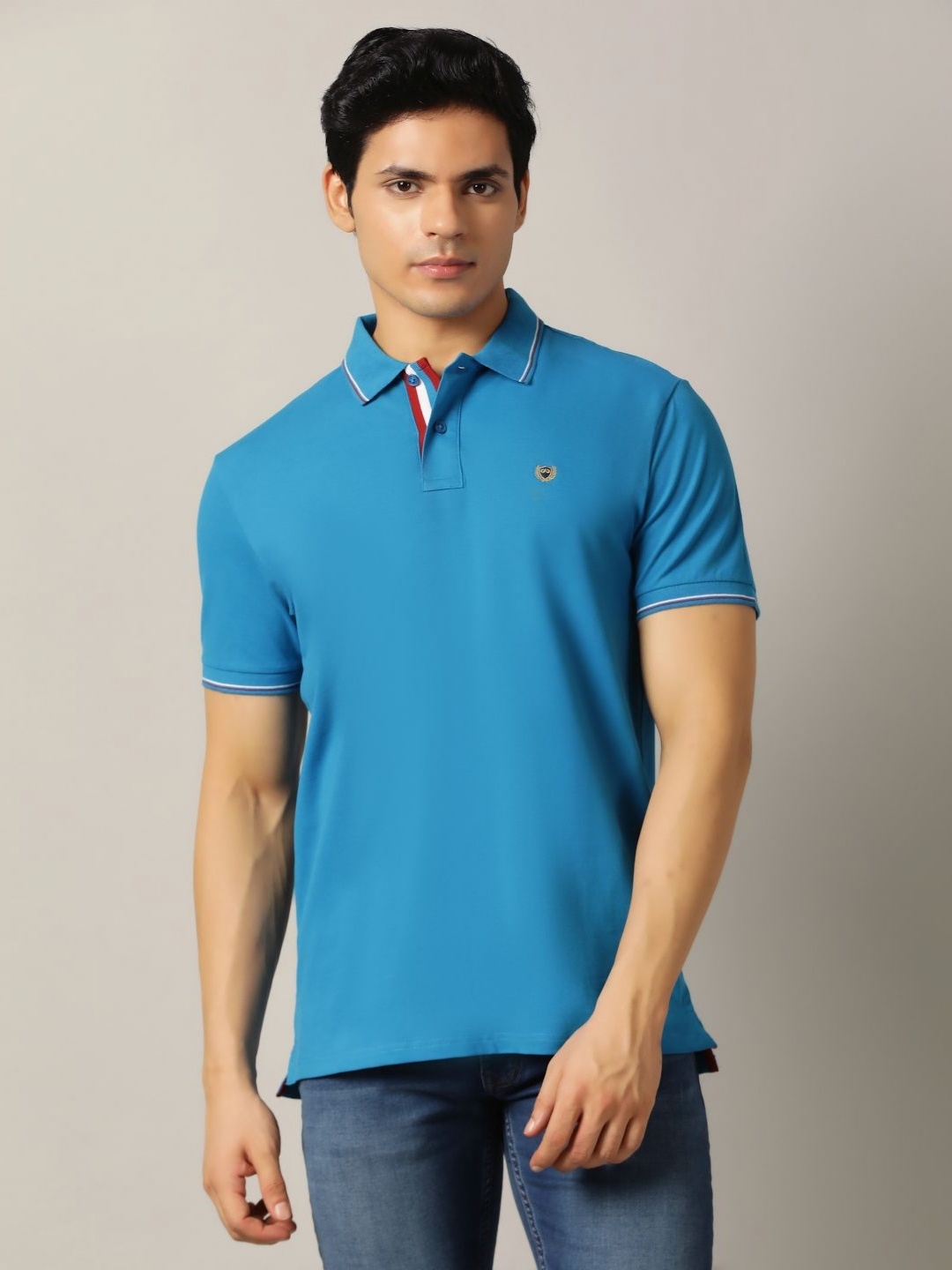 

JADE BLUE Men Polo Collar Applique Slim Fit T-shirt