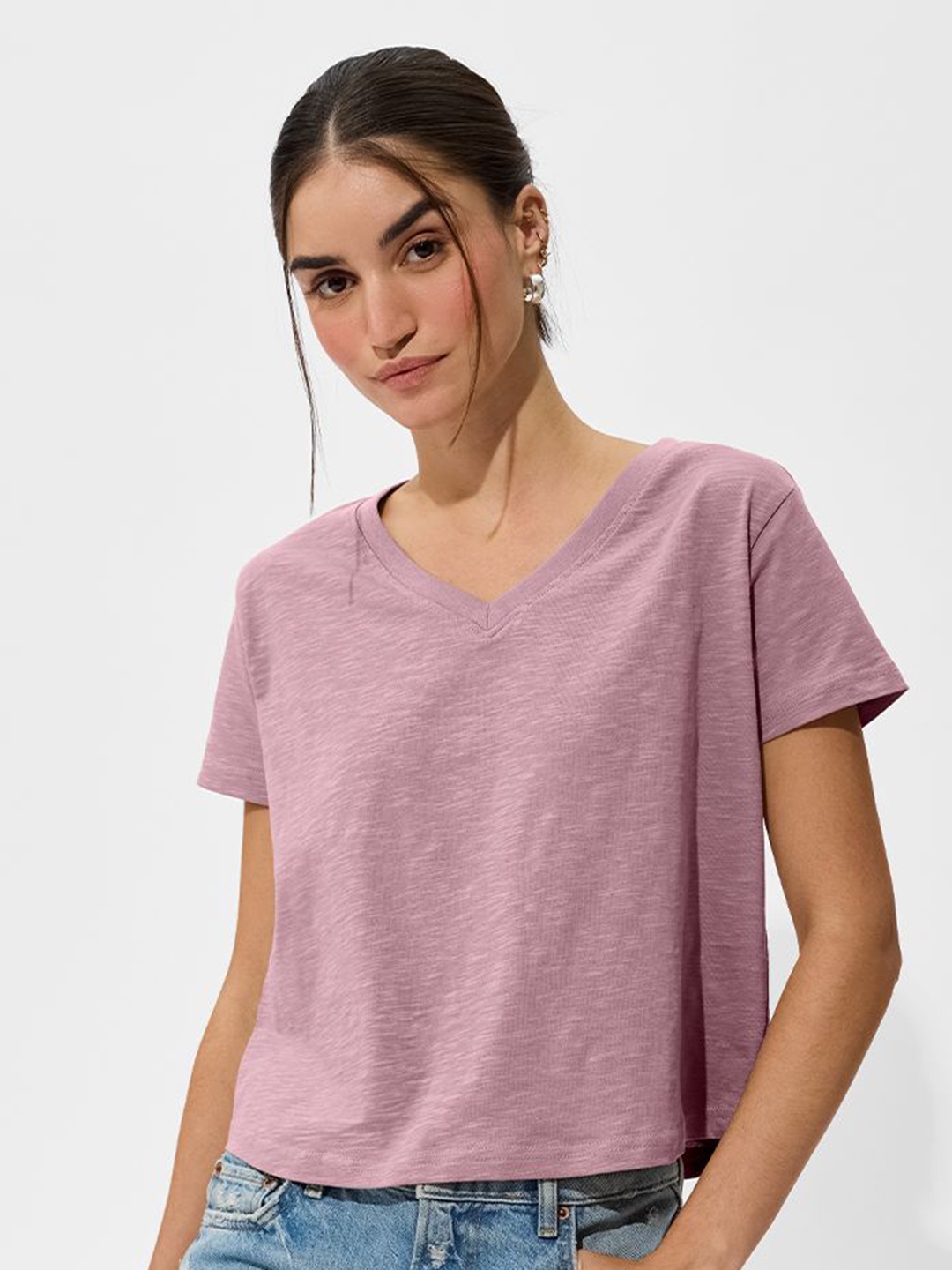 

The Souled Store Women V-Neck T-shirt, Pink