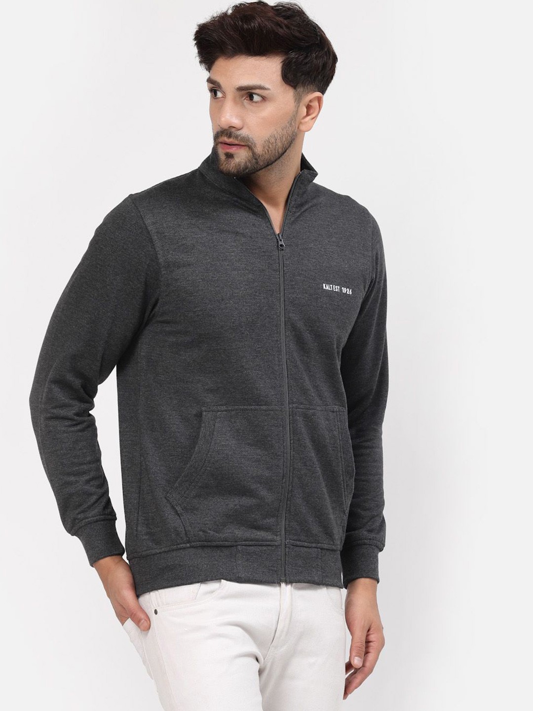 

Kalt Men Turtle Neck Long Sleeves Zipped Sweatshirt, Grey