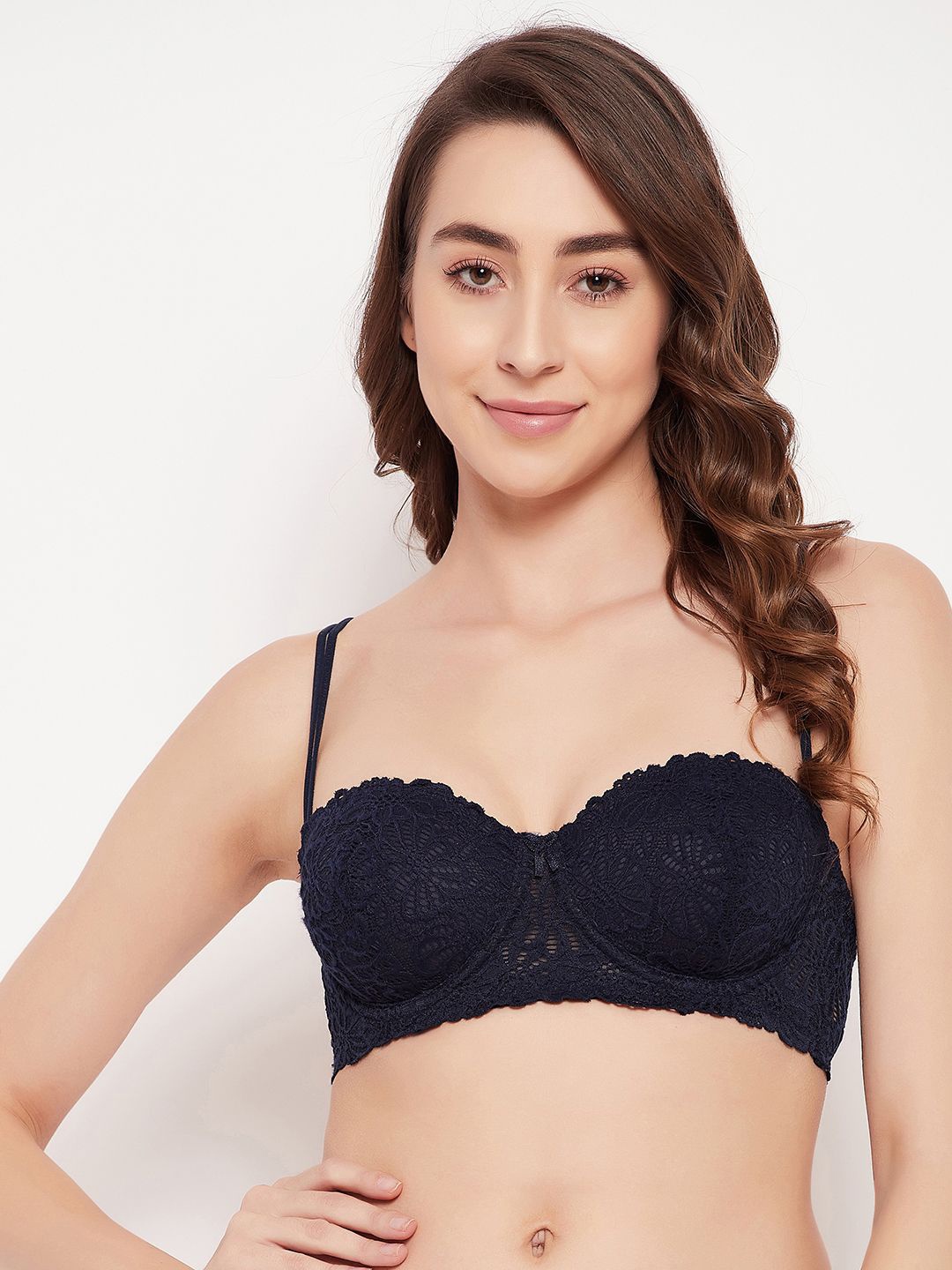 

Clovia Full Coverage Underwired Lightly Padded Underwired Balconette Bra, Navy blue