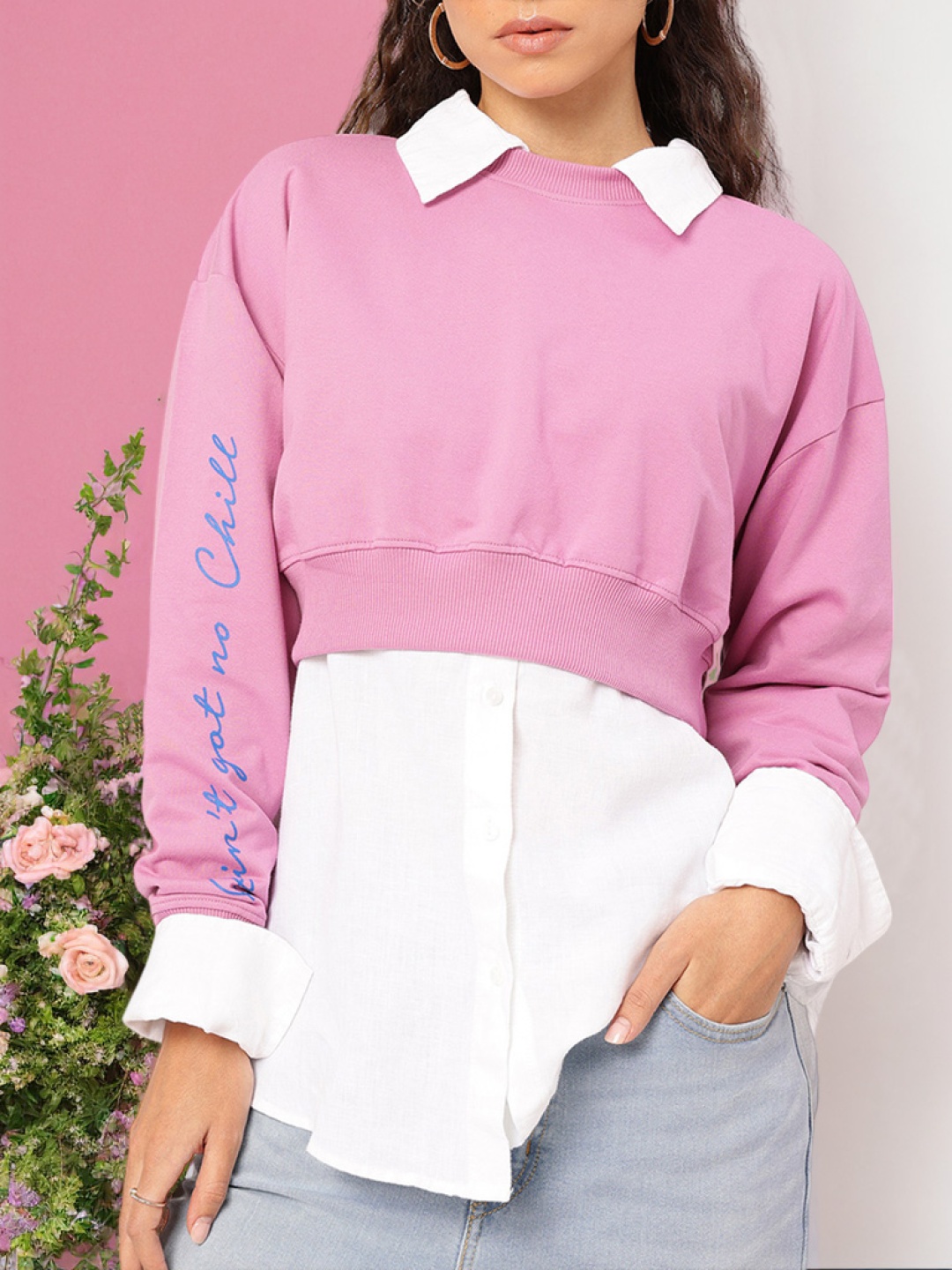 

DressBerry Comfy Street Style Crop Pullover Sweatshirt, Pink