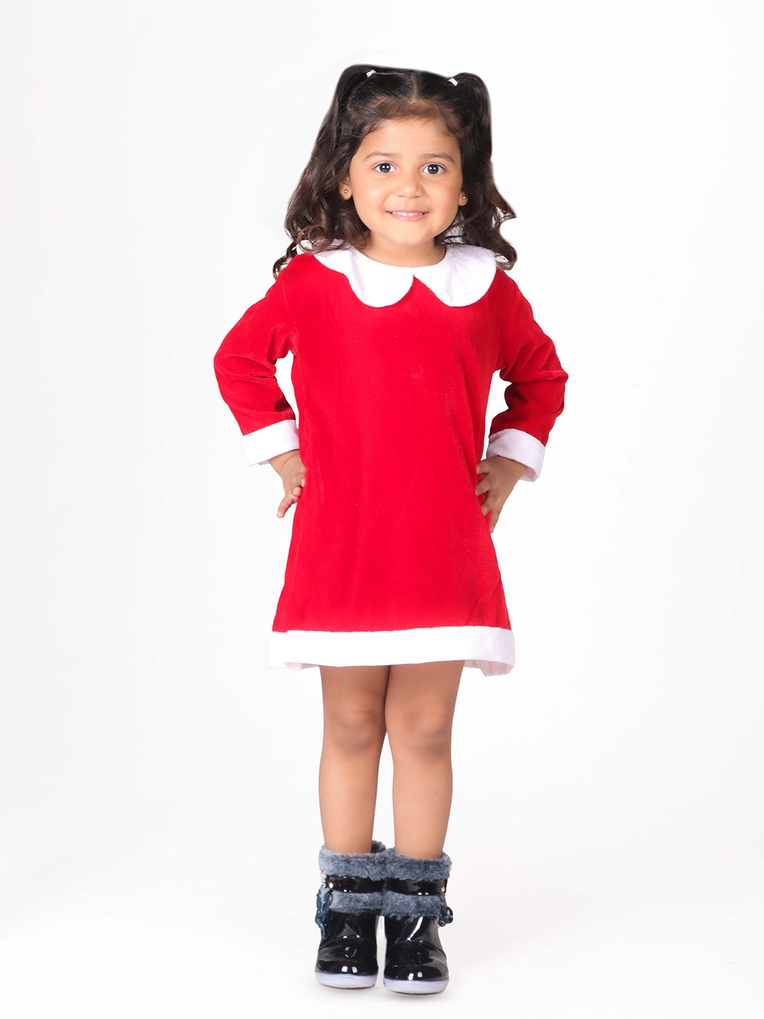 

itsmycostume Girls Peter Pan Collar Velvet Fit & Flare Dress, Red