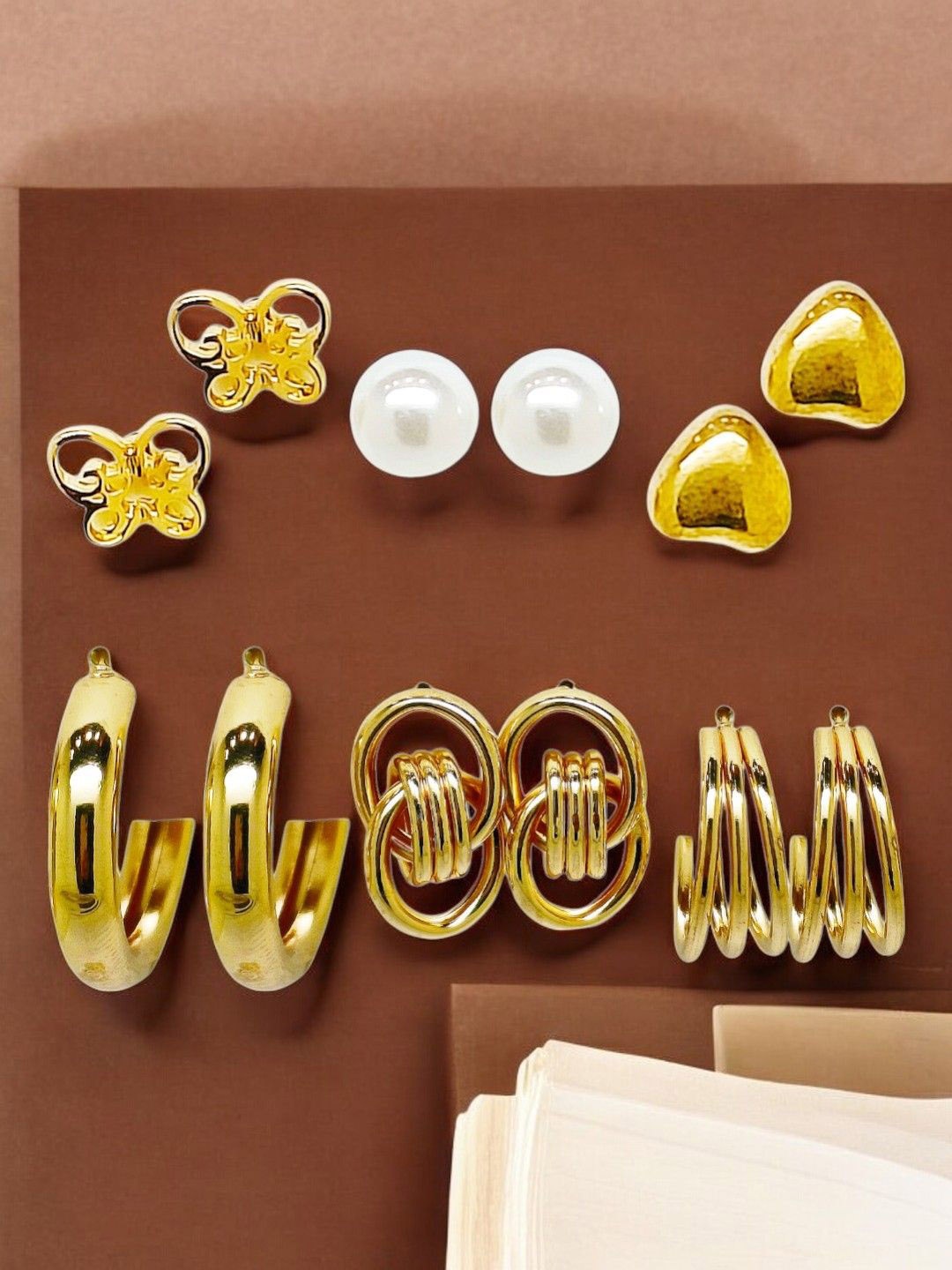 

9blings Set Of 6 Gold-Plated Stone Studded Circular Studs