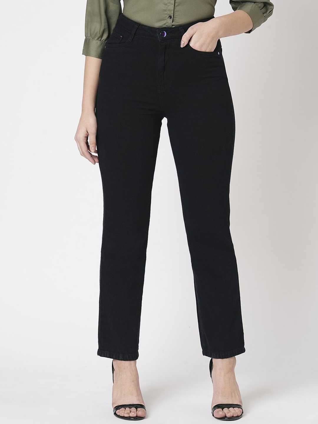 

Kraus Jeans Women Cotton Relaxed Fit High-Rise Jeans, Black