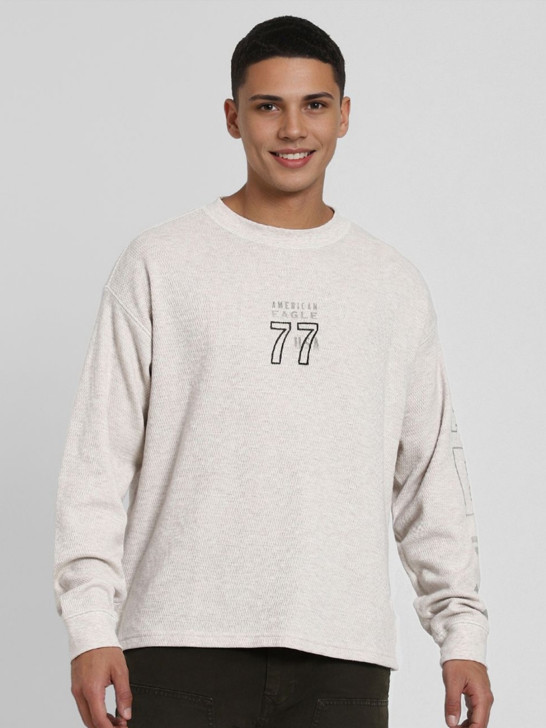 

AMERICAN EAGLE OUTFITTERS Men Typography Printed Applique T-shirt, White