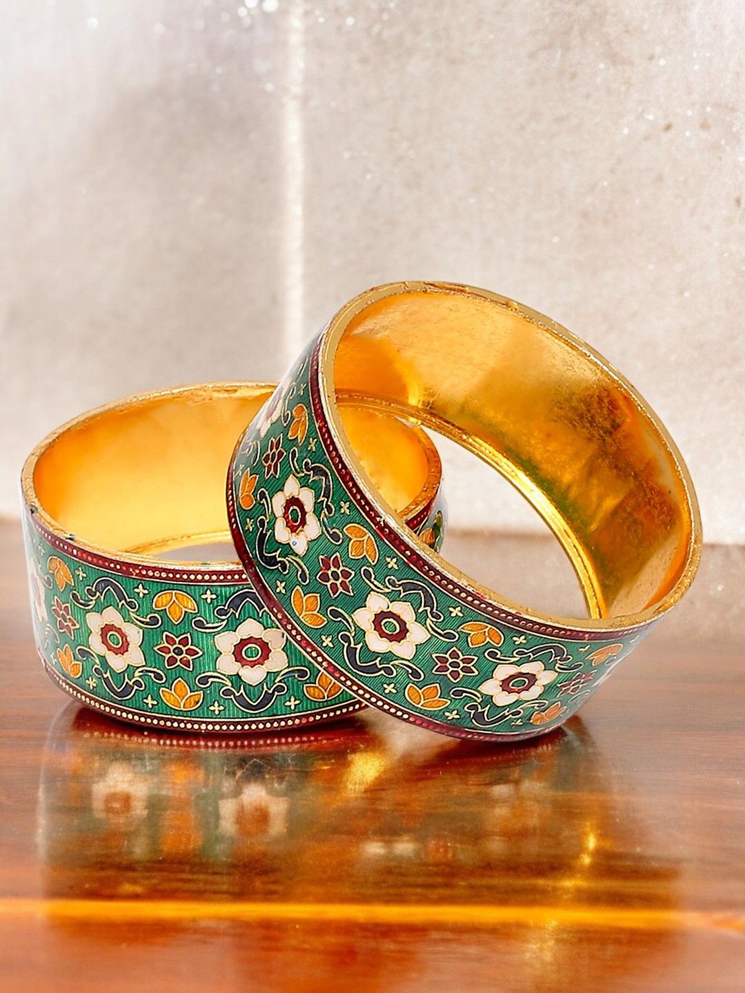 

Anouk Set Of 2 Gold-Plated Meenakari Floral Design Bangles