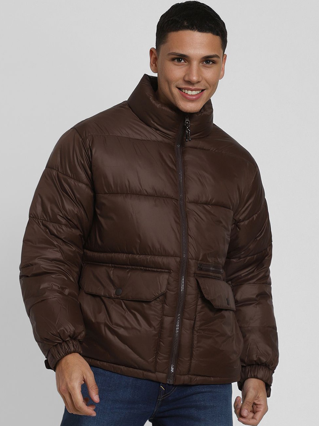 

AMERICAN EAGLE OUTFITTERS Men Geometric Puffer Jacket, Brown