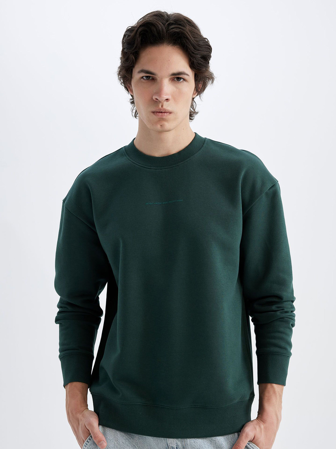 

DeFacto Men Round Neck Cotton Pullover, Green