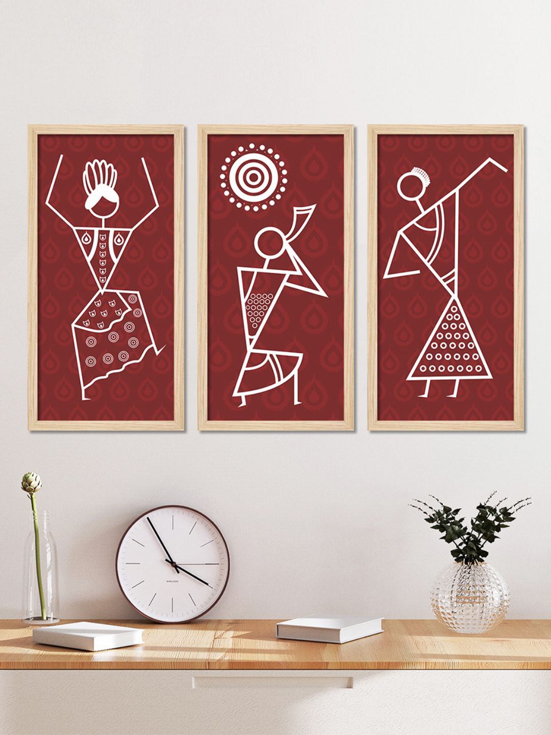 

ArtVibes Maroon & White 3 Pieces Printed Wooden Wall Arts