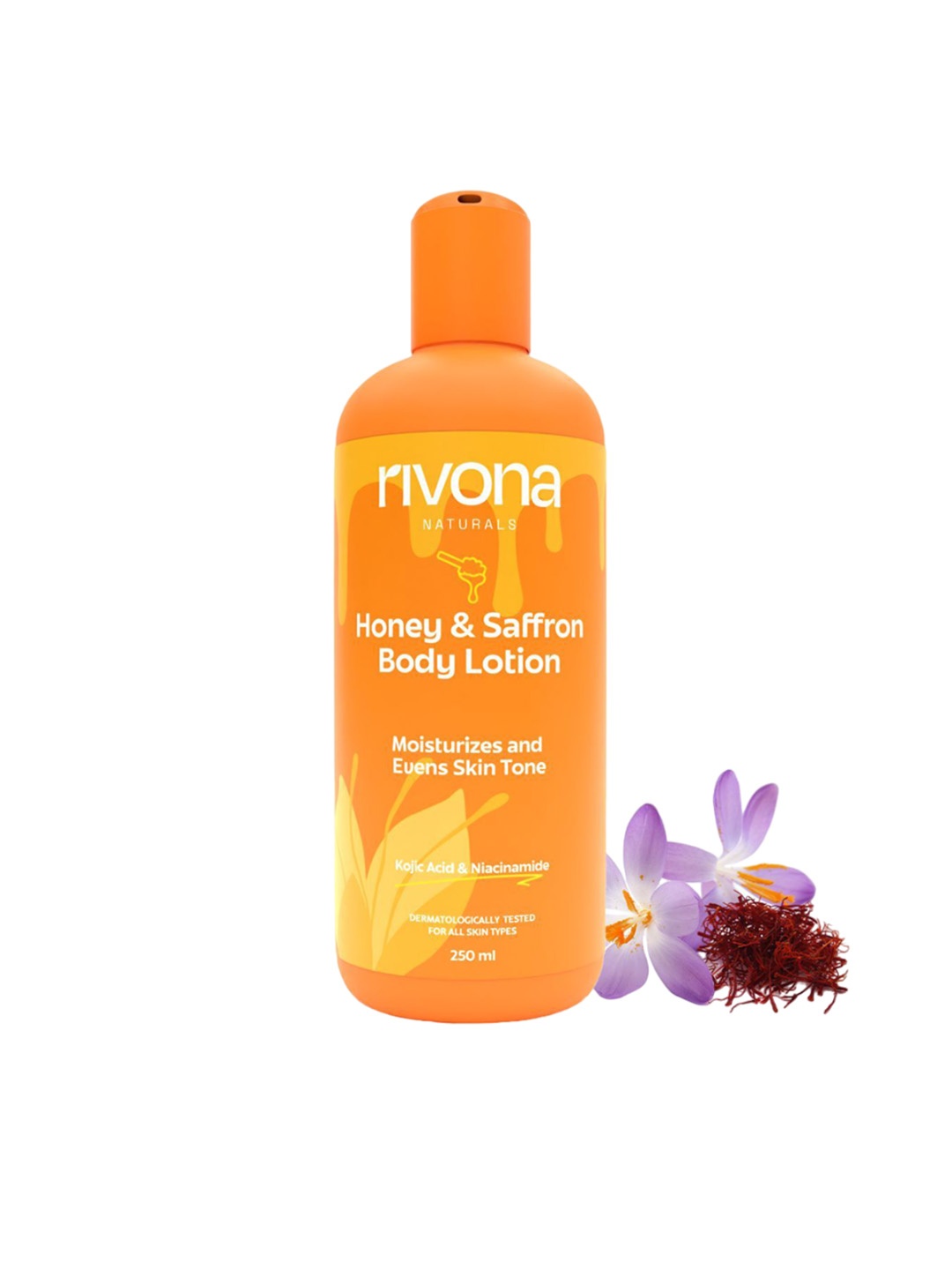 

Rivona Naturals Honey & Saffron Body Lotion Moisturizes & Even Skin Tone - 250 ml, Orange