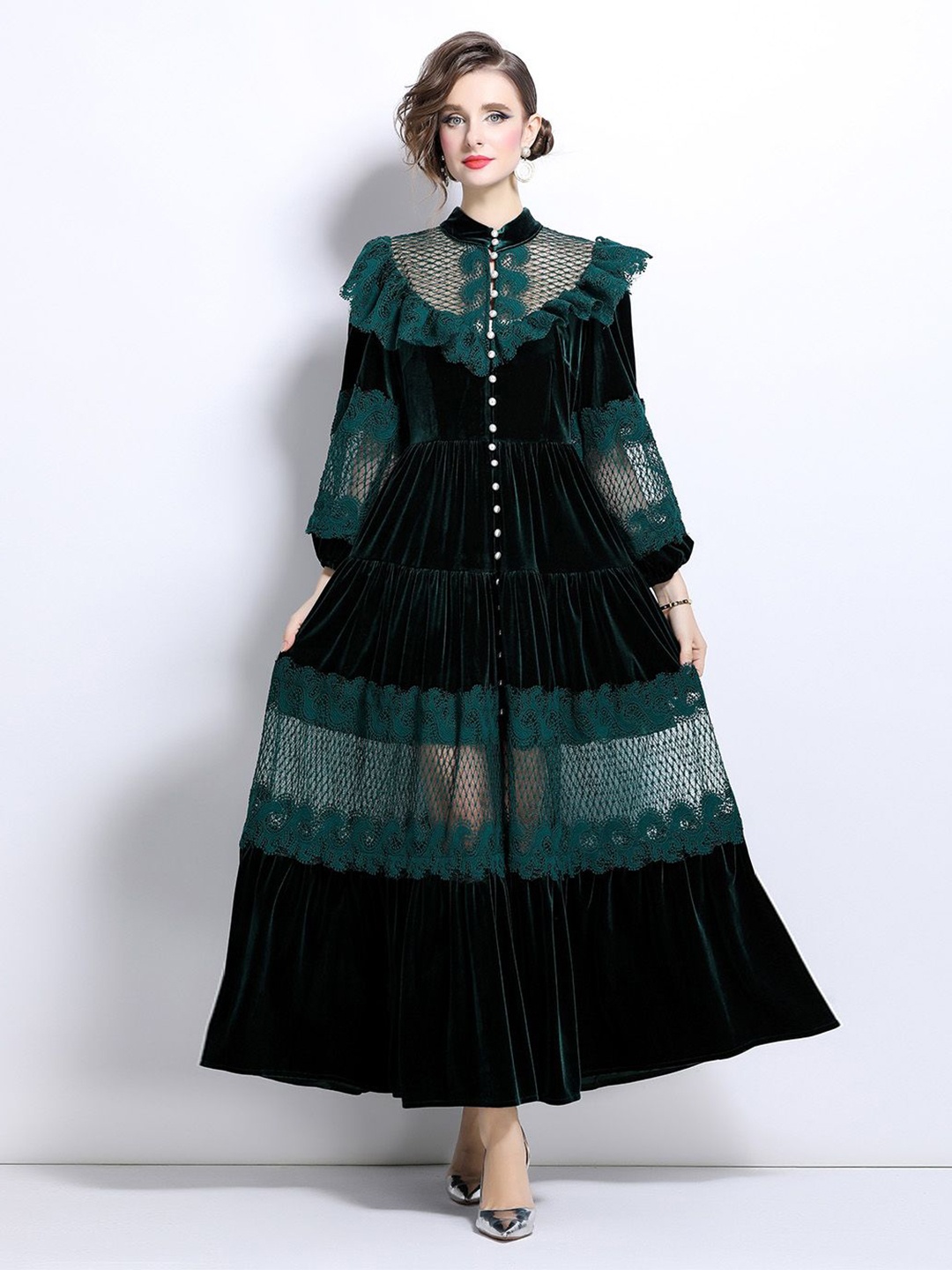 

JC Collection Women Mandarin Collar Maxi Dress, Green
