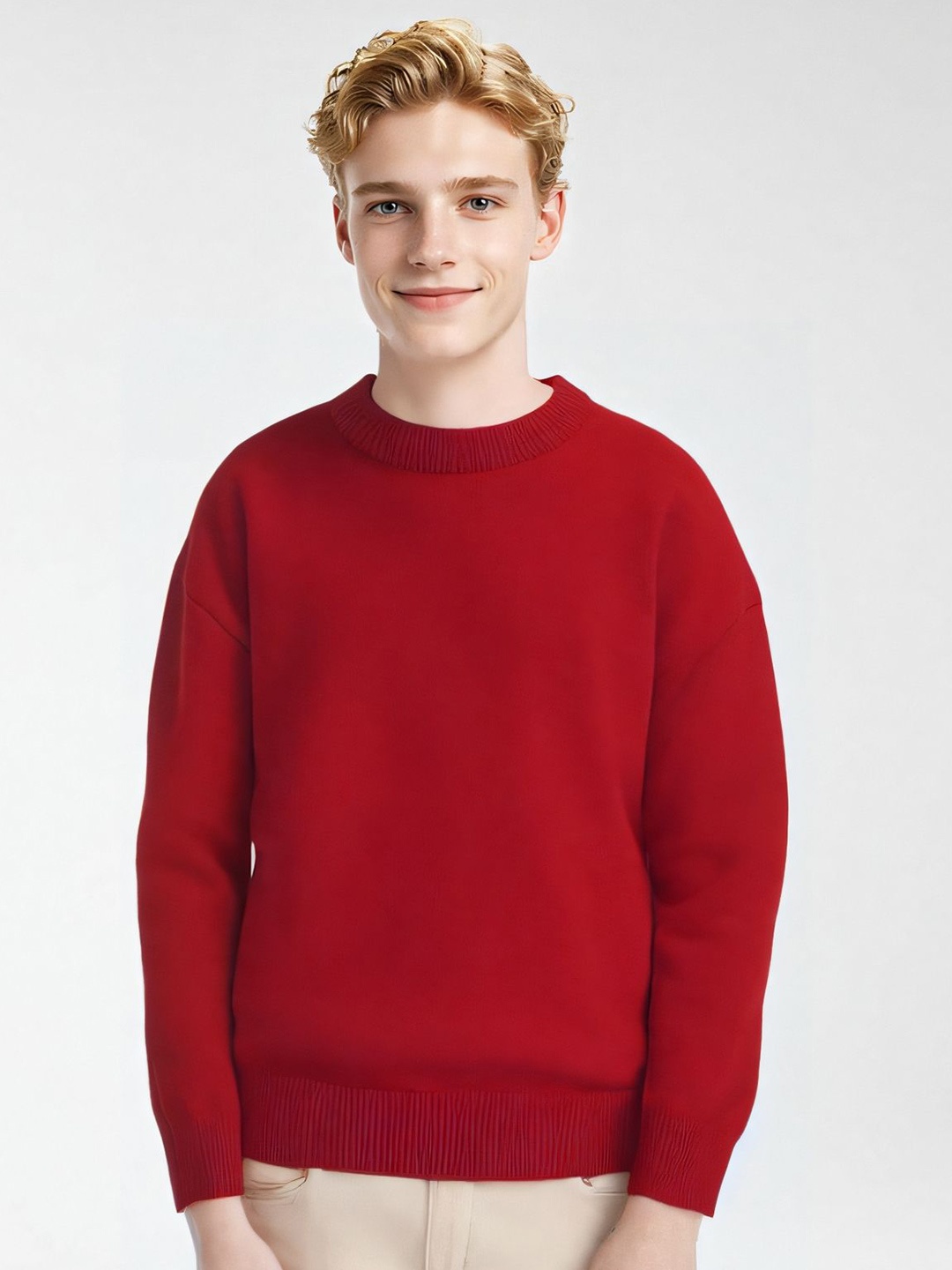 

StyleCast x Revolte Men Speckled Longline Pullover Sweater, Red