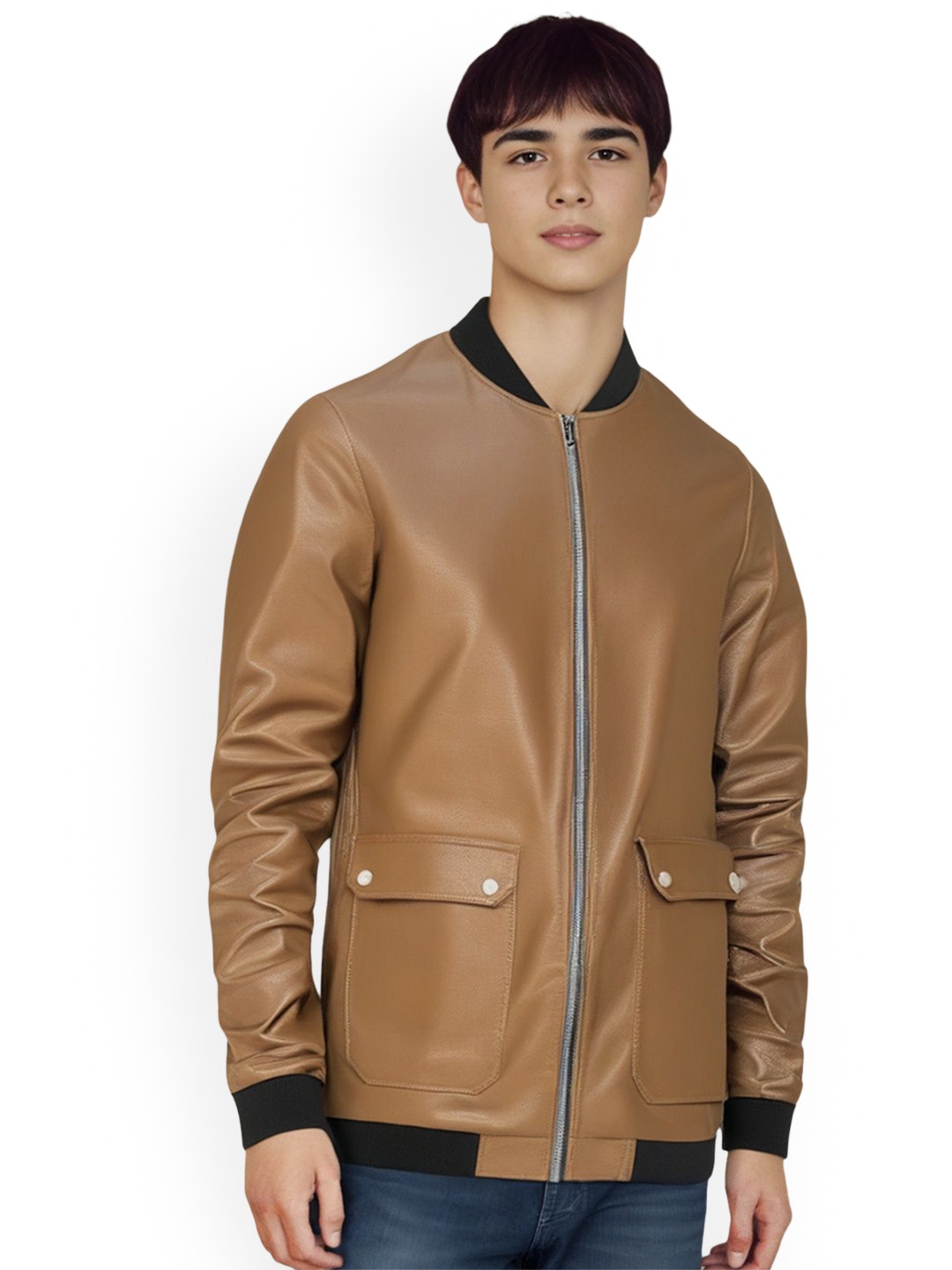 

StyleCast x Revolte Men Lightweight Leather Jacket, Yellow