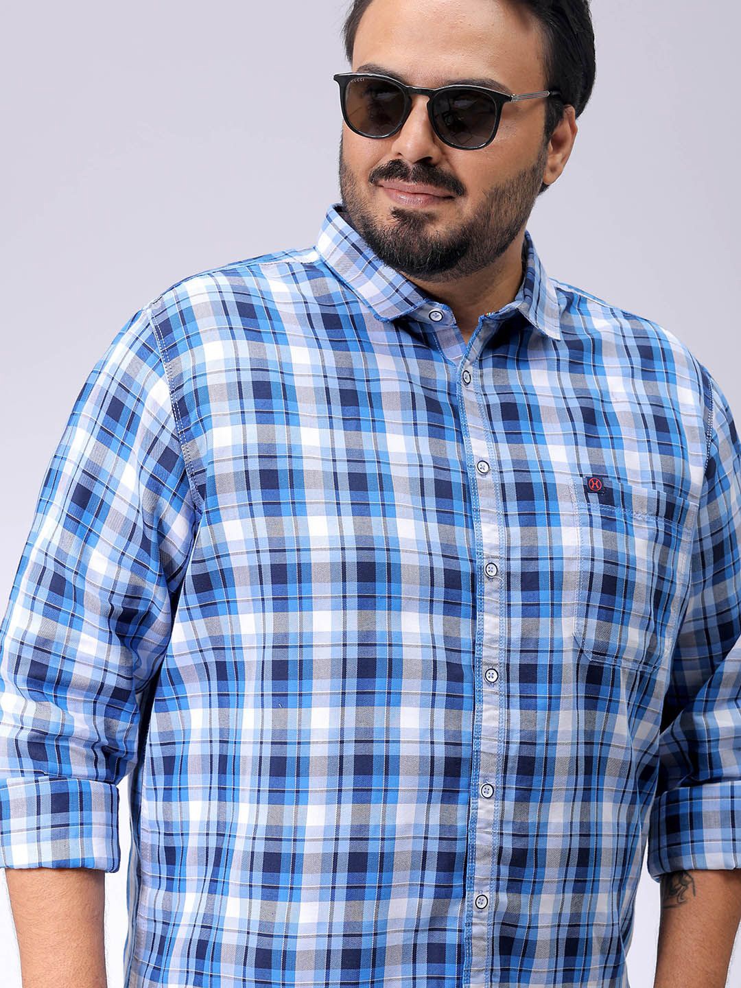 

Hardsoda by The Indian Garage Co Plus Size Checked Casual Shirt, Blue