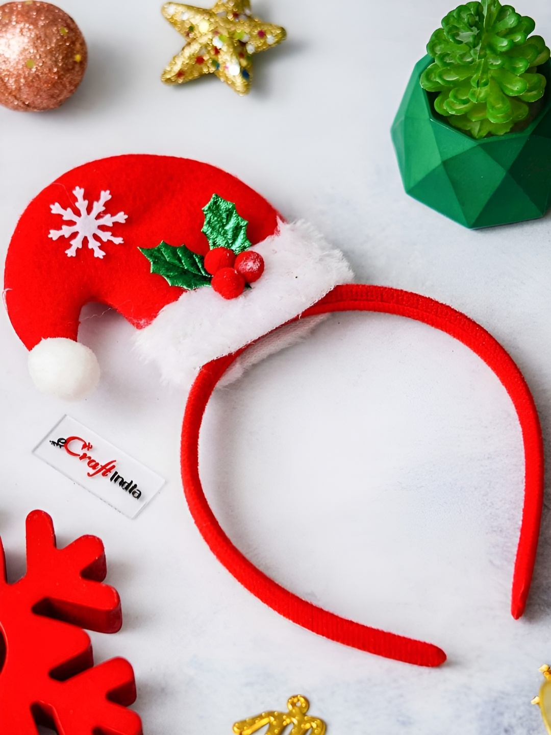 

eCraftIndia Merry Christmas Headband Santa Claus Cap Design Christmas Hair Band, Red