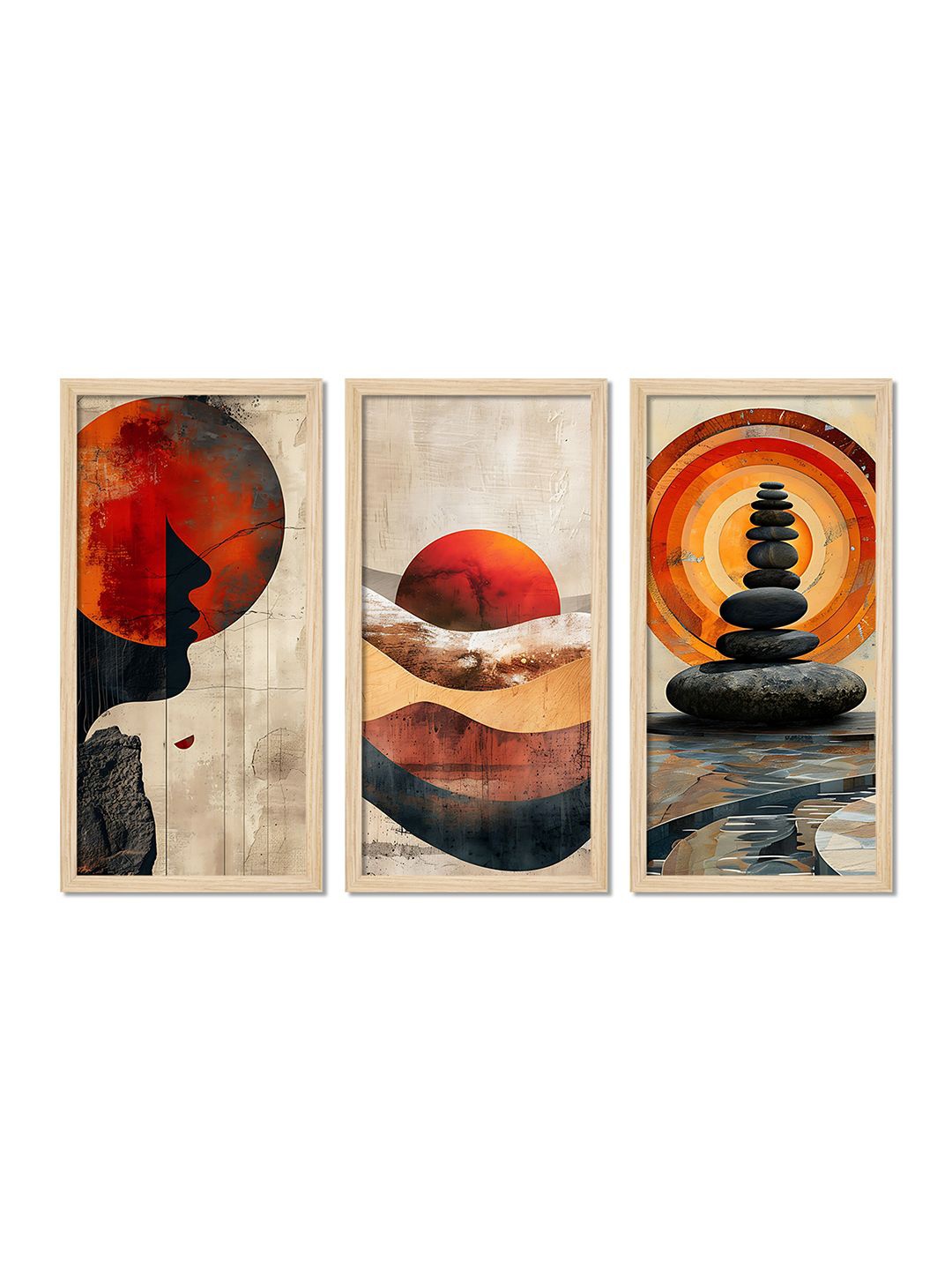 

ArtVibes Beige & Grey 3 Pieces Abstract Wooden Painting Wall Arts