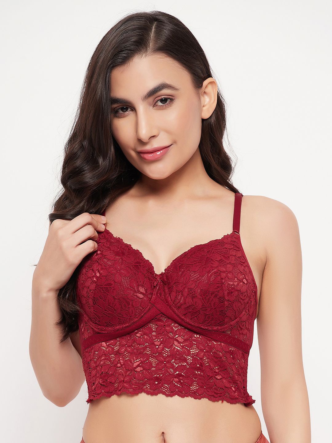 

Clovia Bralette Full Coverage Underwired Lightly Padded Bralette Bra, Maroon