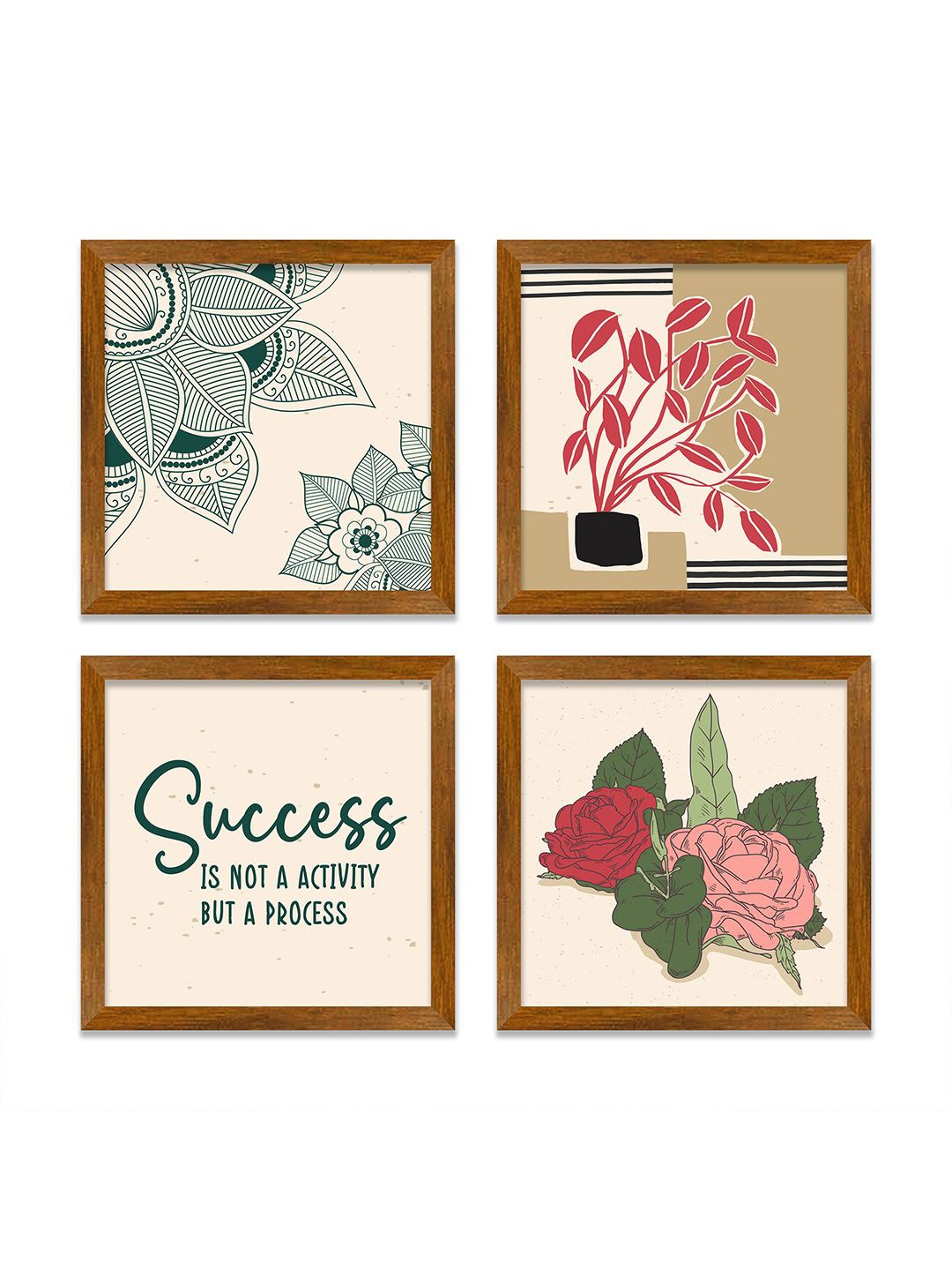 

ArtVibes Pink & Green 4 Pieces Modern Quotes Wooden Painting Wall Arts