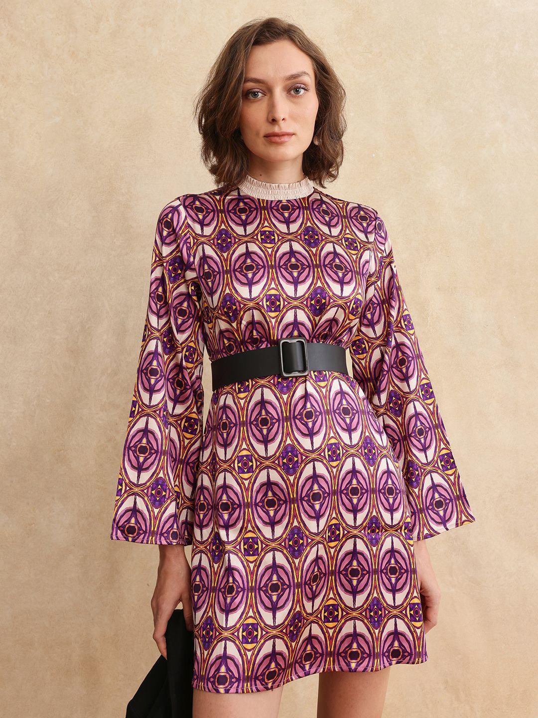

RAREISM Women Abstract Printed Fit & Flare Dress, Purple