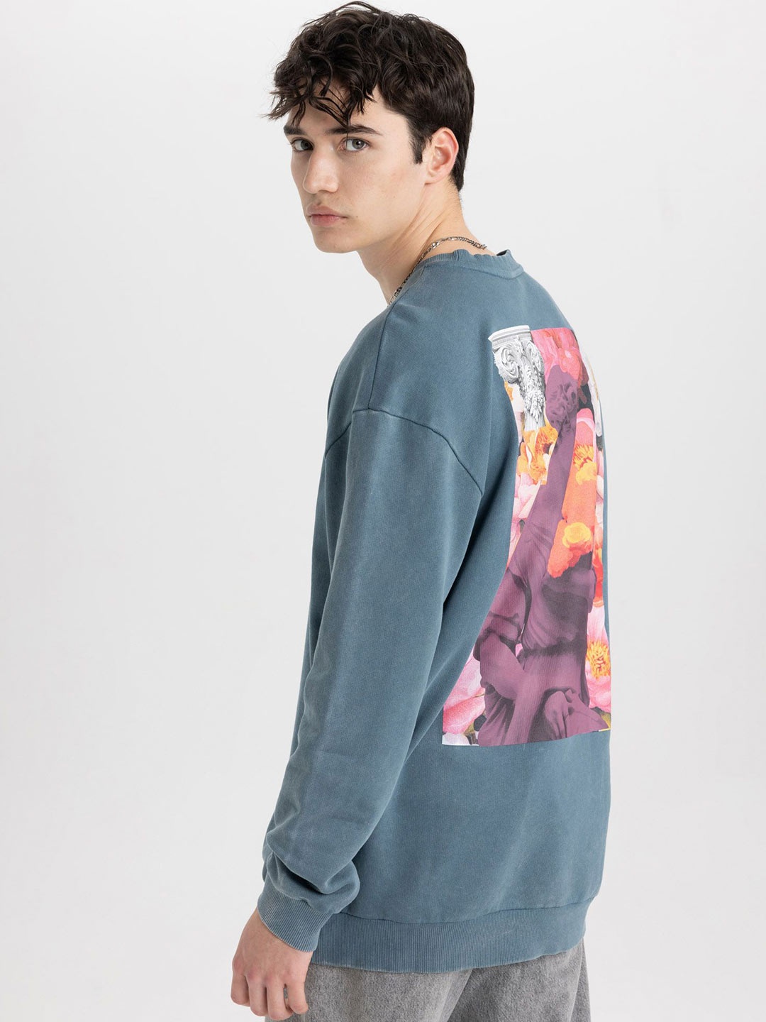 

DeFacto Men Printed Pullover Sweaters, Blue