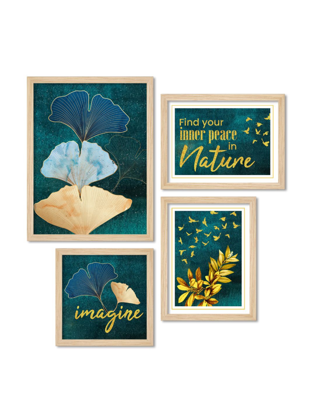 

ArtVibes Green & Beige Ginkgo Leaf Nature Wooden Paintings Wall Art