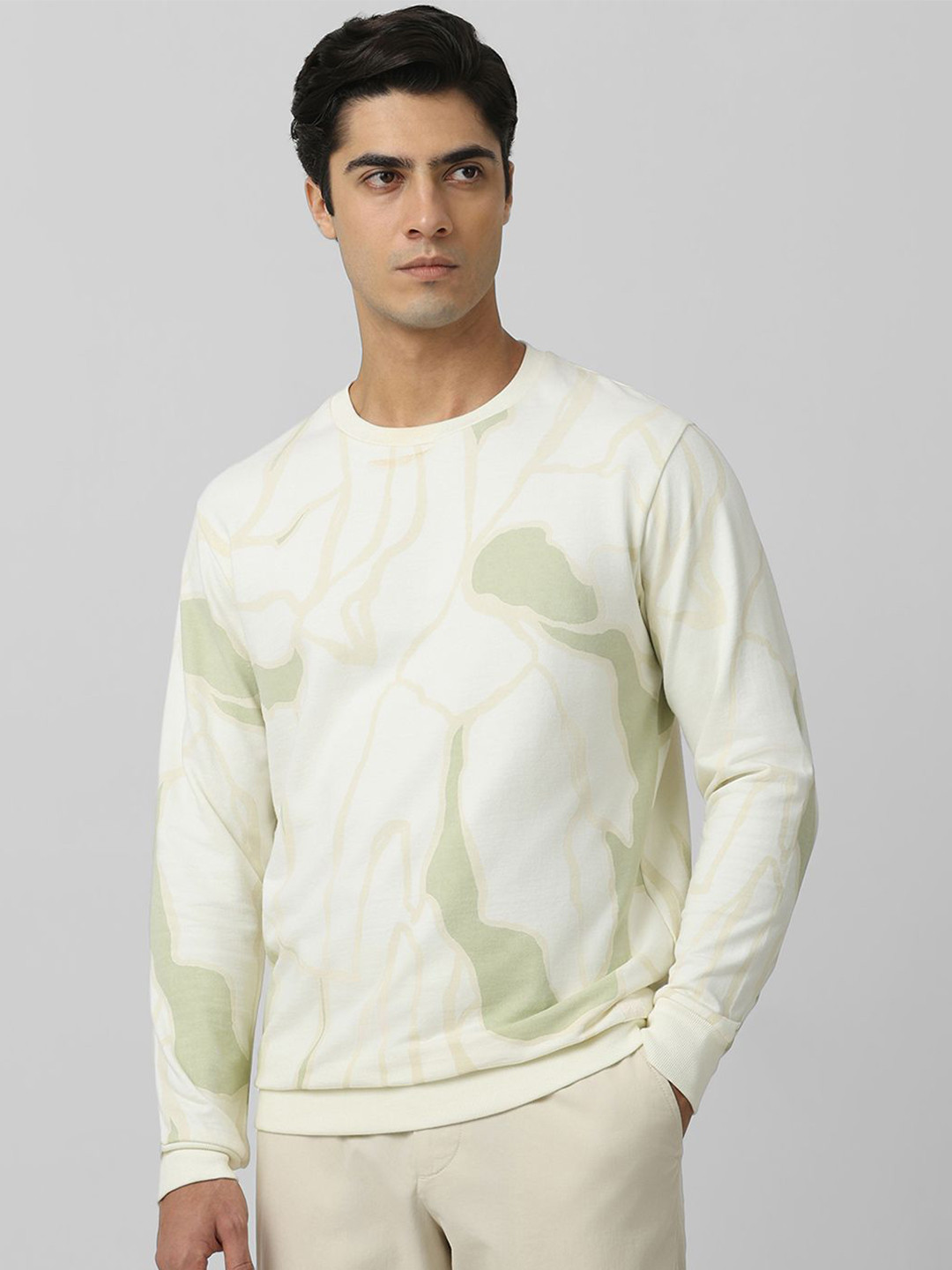 

Mufti Men Cotton Printed Round Neck Long Sleeves Pullover Sweatshirt, Off white