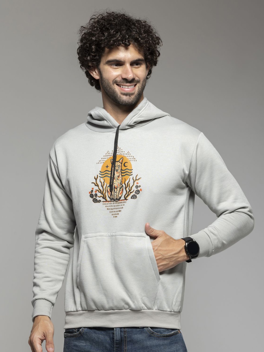 

OCTICS Men Hooded Long Sleeves Kangaroo Pocket Sweatshirt, Grey