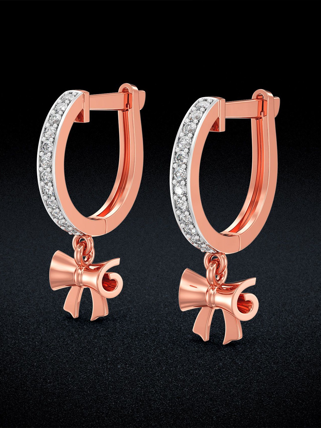 

Joyalukkas 18 KT Dainty Bow Gold Hoop Earrings, Rose gold