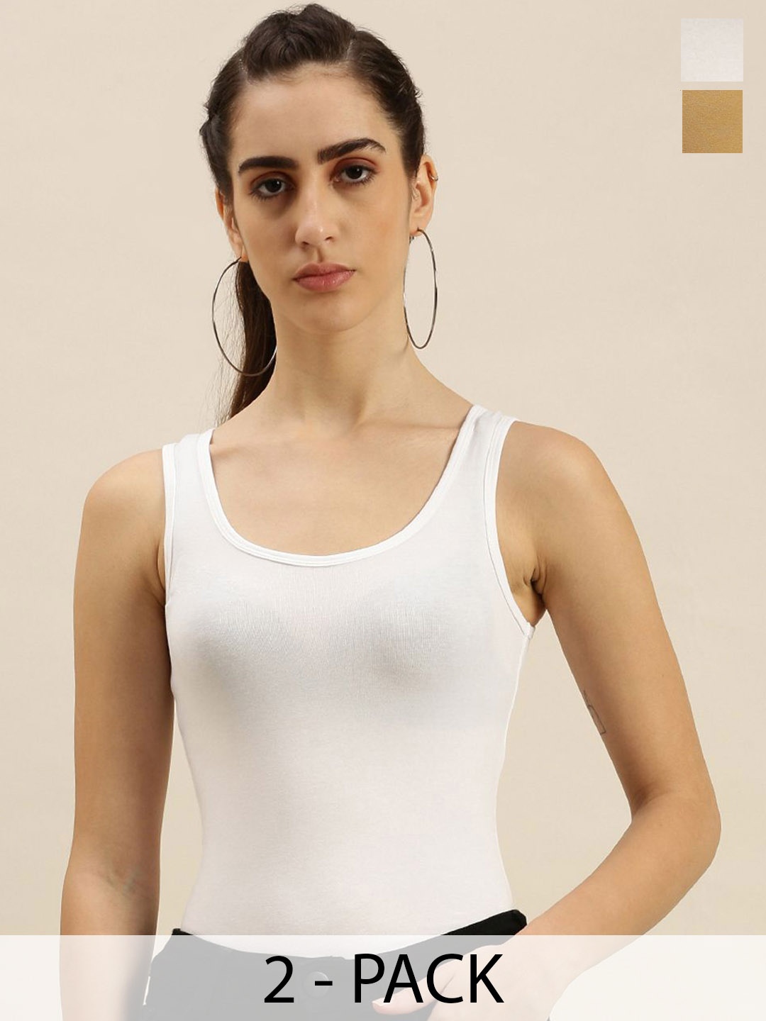 

De Moza Women Pack Of 2 Cotton Non Padded Camisoles, White