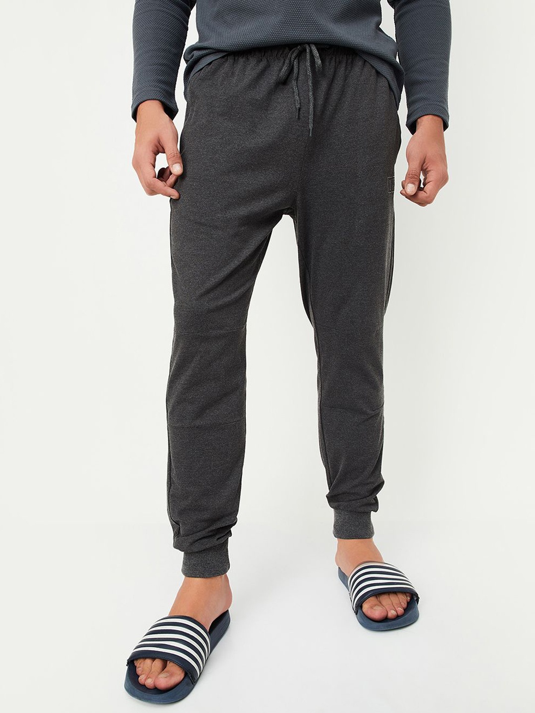 

max Men Mid-Rise Cotton Joggers Lounge Pants, Grey