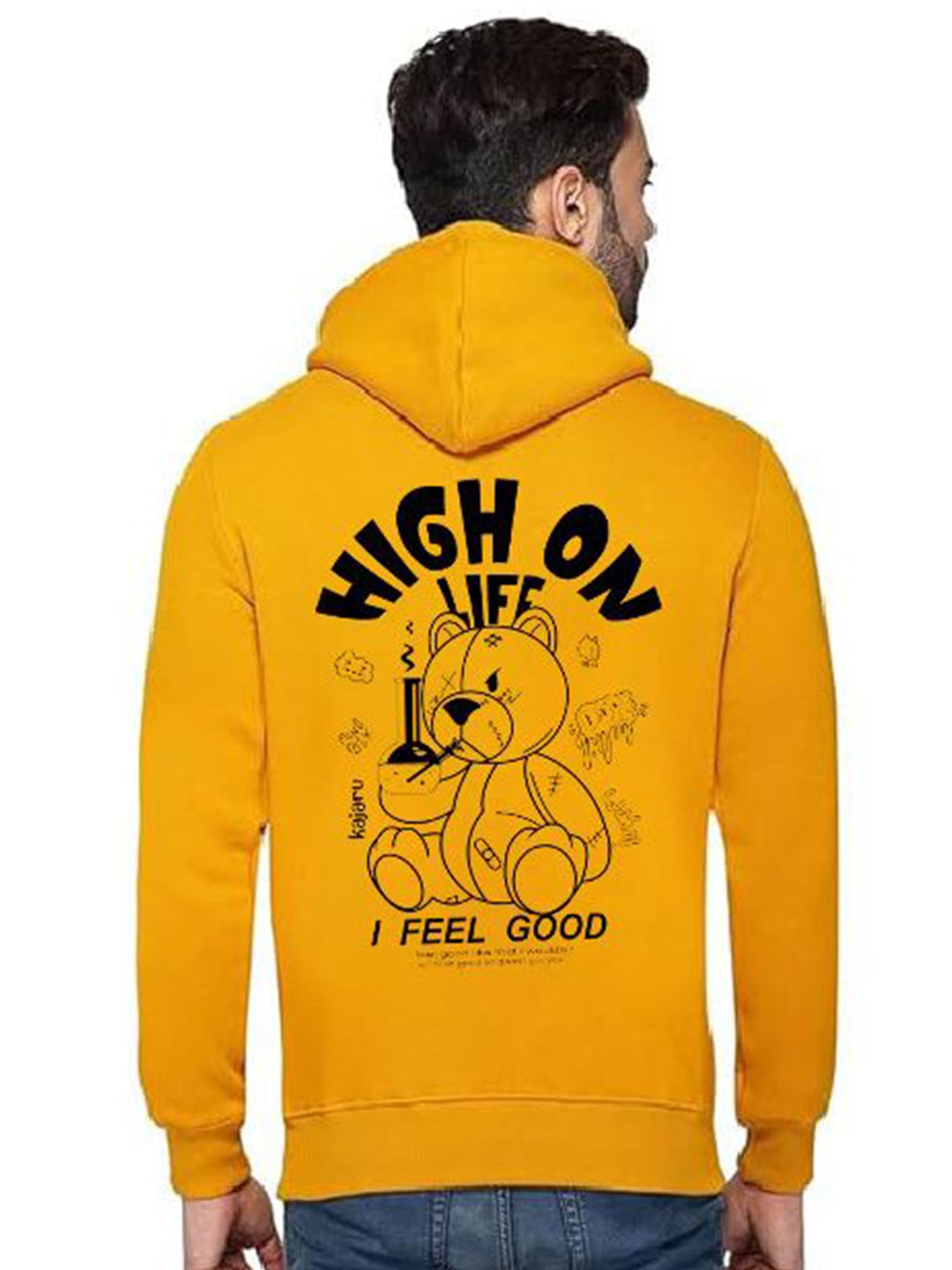 

GLITO Men Printed Full Sleeves Hood Regular Sweatshirt, Yellow