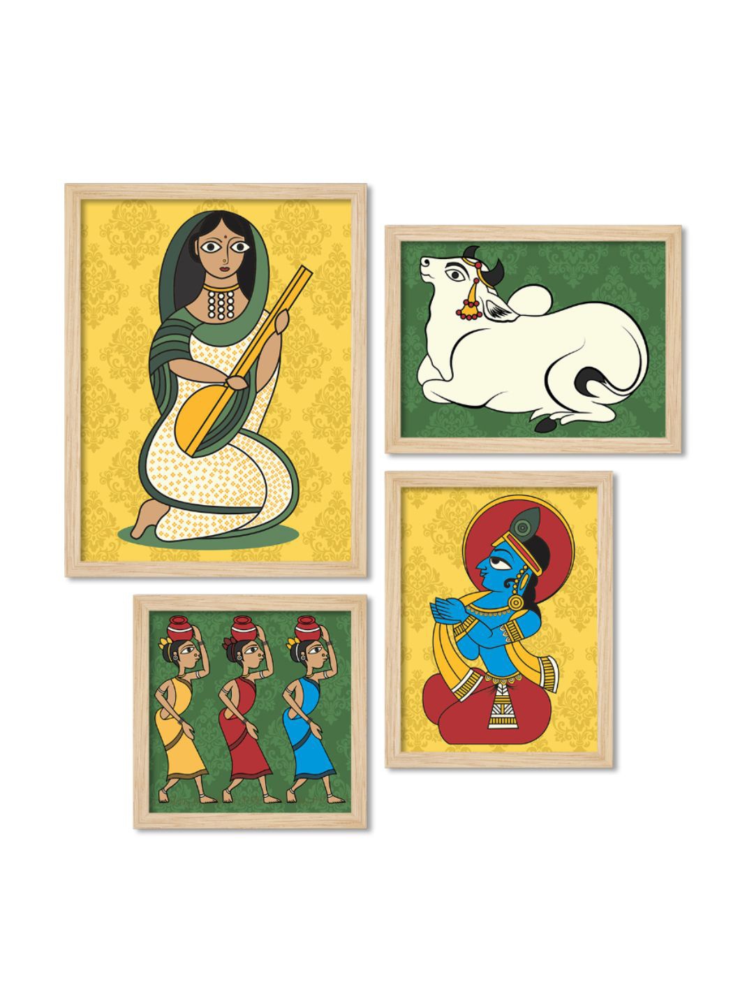 

ArtVibes Yellow & Green 4 Pieces Wooden Framed Wall Arts