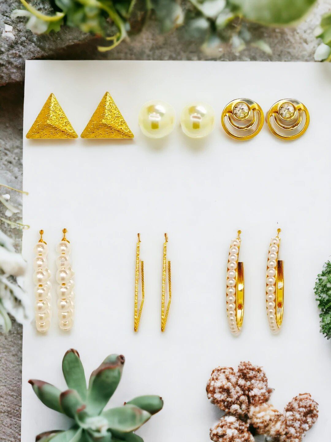 

9blings Set Of 6 Gold-Plated Circular Studs