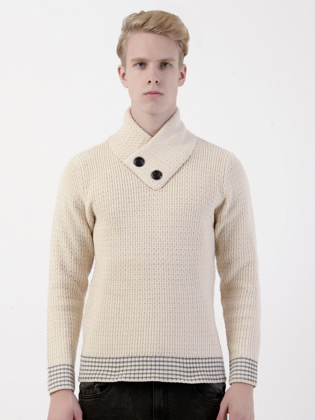 

Albion By CnM Men Self Design Pullover, Cream