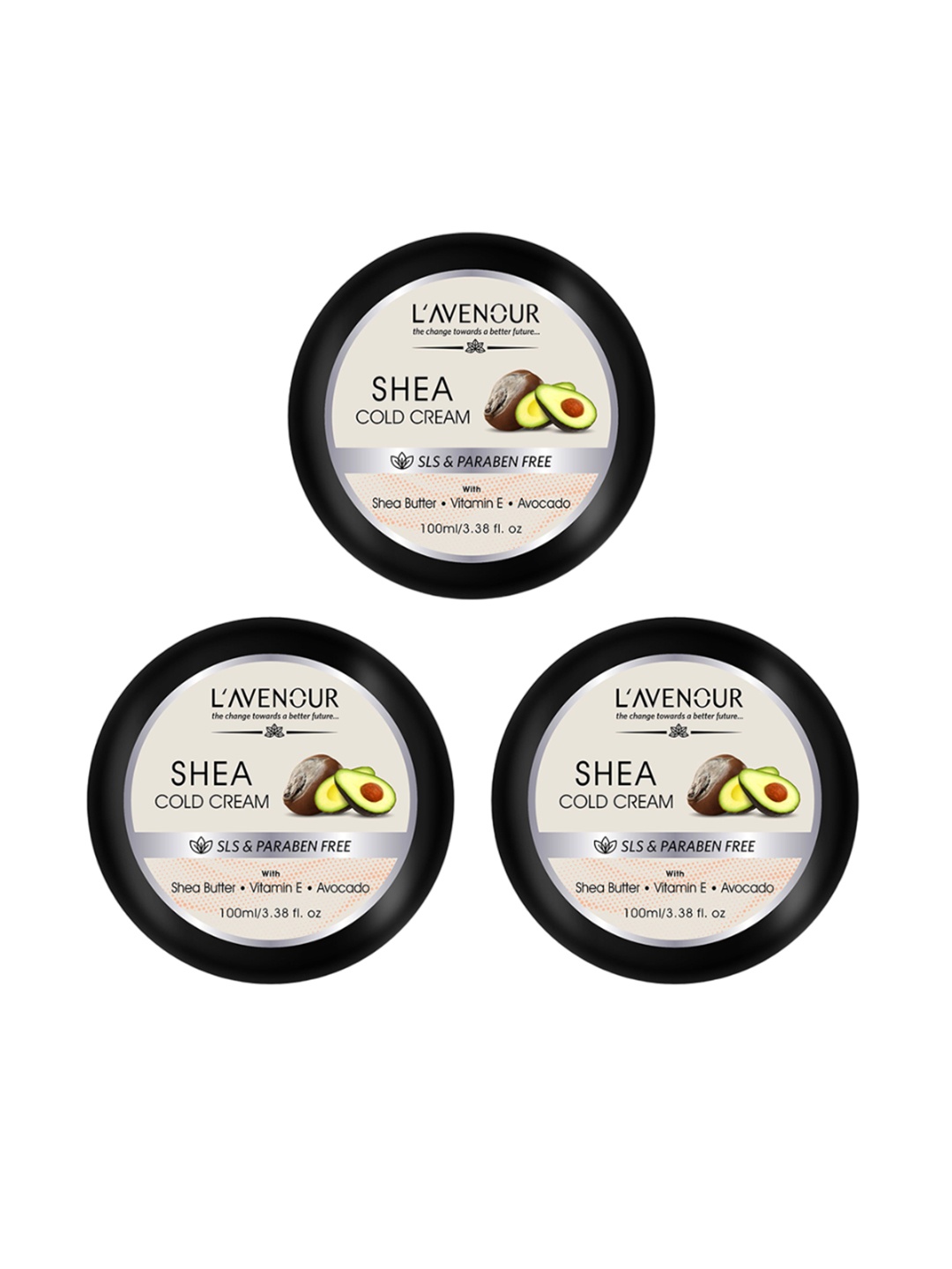

L'AVENOUR Set Of 3 Shea Butter Deep Hydration Cold Cream For Dry Skin- 100 ml Each, White