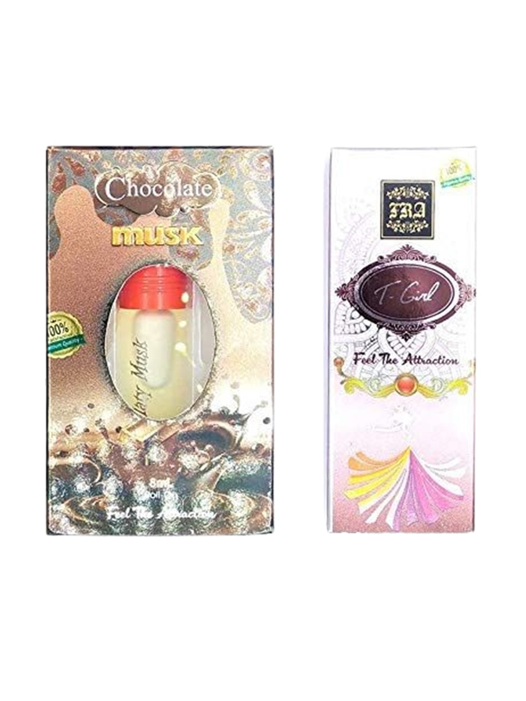 

RAVIOUR LIFESTYLE Set Of 2 Chocolate Musk & T Girl Roll On Attar - 8 ml Each, Transparent