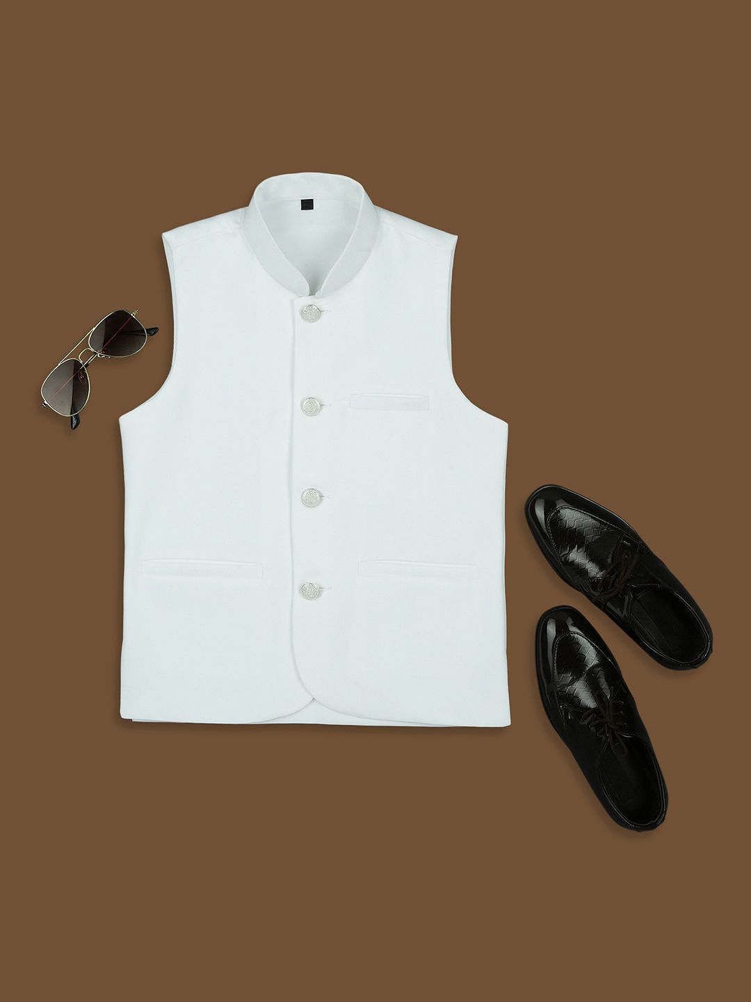 

YK Boys Sleeveless Nehru Jacket, White