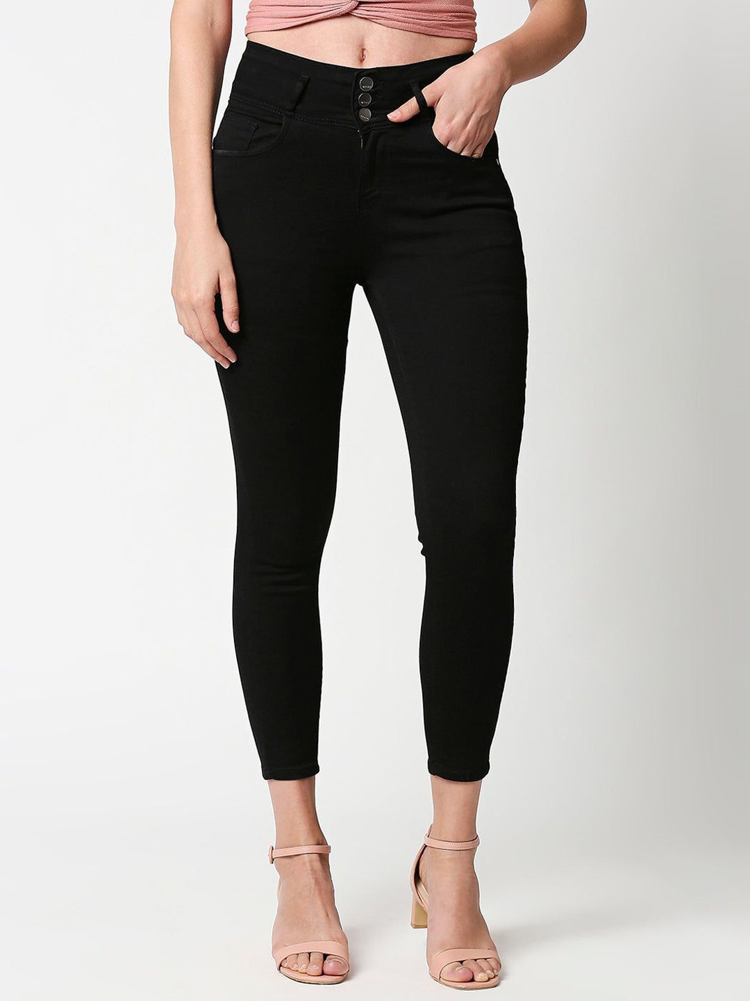 

Kraus Jeans Women Skinny Fit High-Rise Jeans, Black