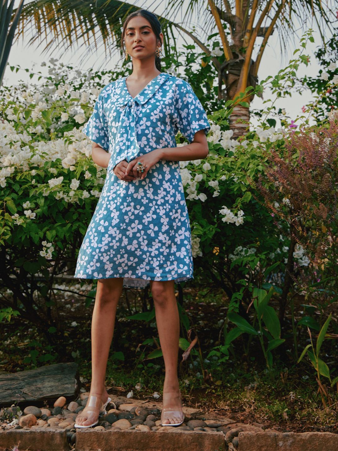 

tara and i Women Floral Printed A-Line Dress, Blue