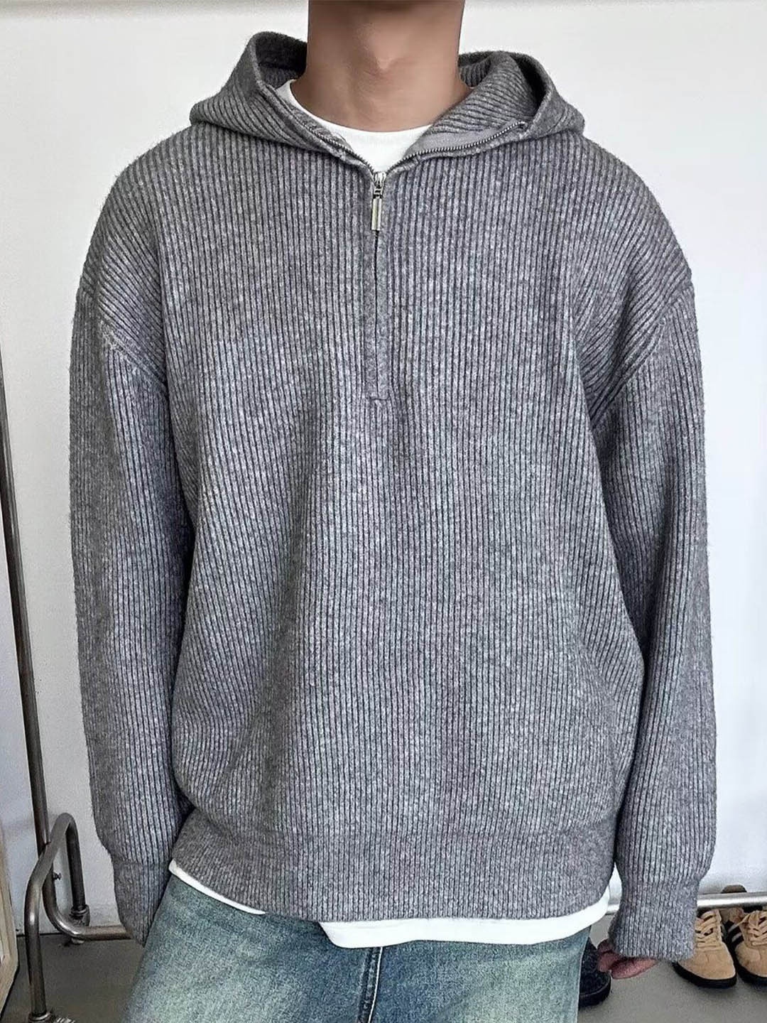 

StyleCast x Revolte Men Striped Hooded Sweatshirt, Grey