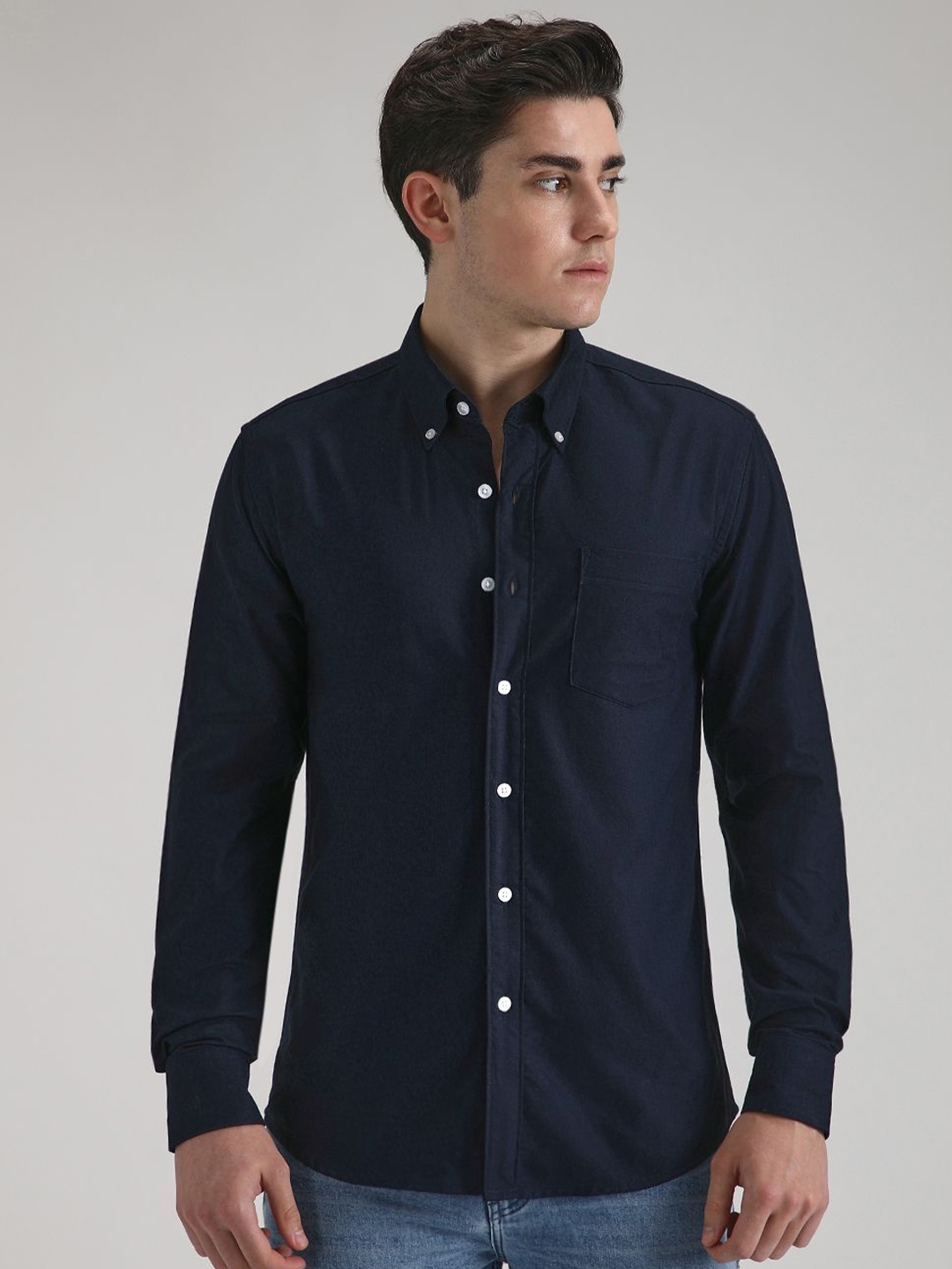 

Banana Club Men Classic Long Sleeve Slim Fit Casual Shirt, Navy blue
