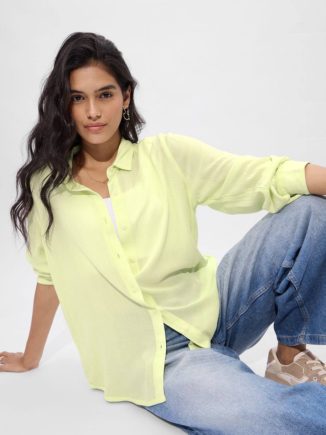 

The Souled Store Women Semi Sheer Casual Shirt, Yellow